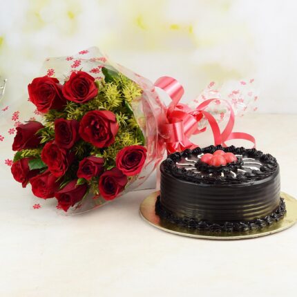 Blue Berry Cake with Flower Bouquet and Silk Chocolate Delivery in India