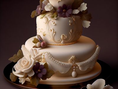 Fresh bouquet sweet love wedding celebration with cake generated by artificial intelligence